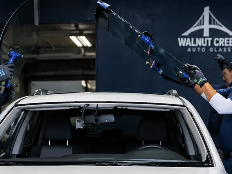 Two Auto Glass of Bellevue technicians installing a windshield